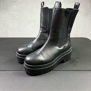 H&M Black Chelsea Boots Platform Chunky Heel Size 8.5 Edgy Grunge Faux Leather
